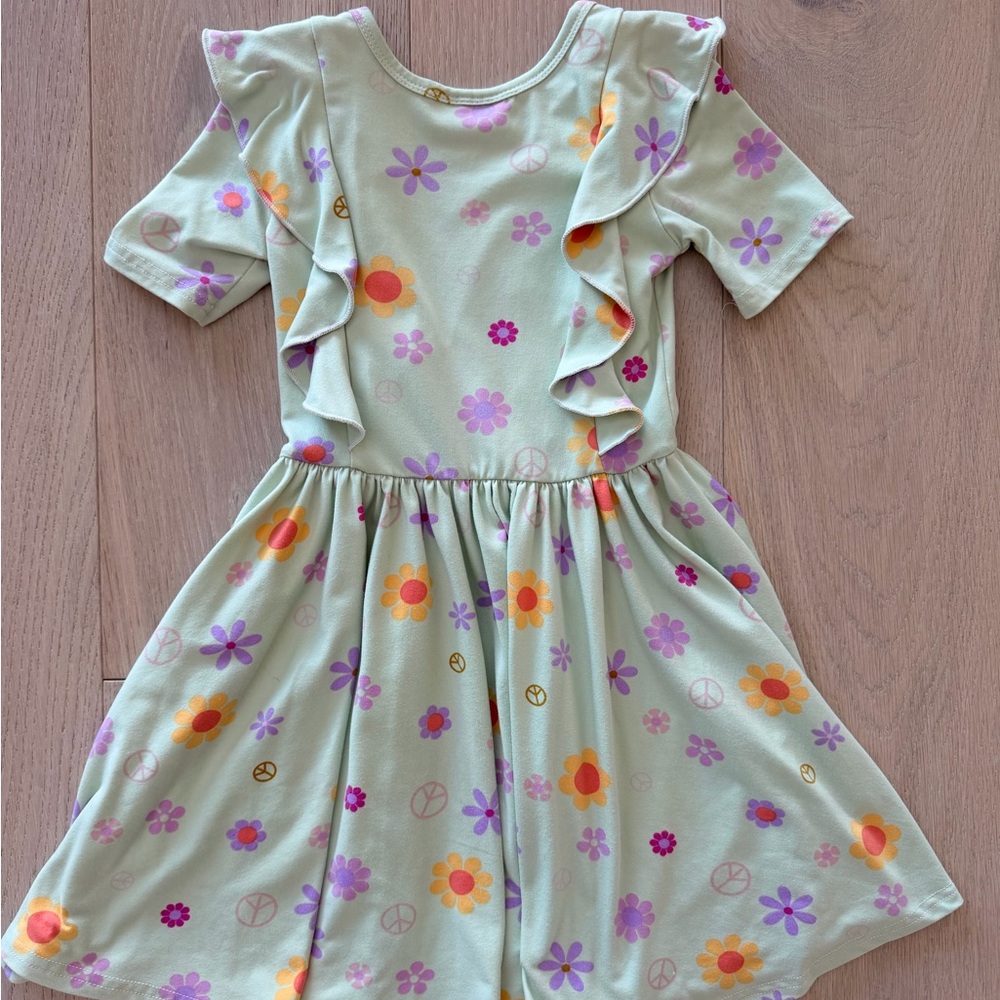 Dot Dot Smile Floral Ruffle Dress - Green and Purple